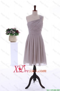 Cute Empire One Shoulder Ruching Short Prom Dresses in Grey