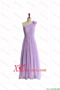 Perfect Hand Made Flower and Belt Lilac Prom Dresses with Brush Train