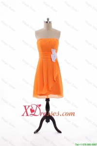 Cheap Summer Empire Strapless Prom Dresses with Hand Made Flowers