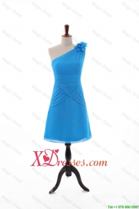 Cheap Summer Empire One Shoulder Prom Dresses with Hand Made Flowers
