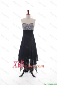 Custom Made Empire Strapless Beaded High Low Prom Dresses in Black