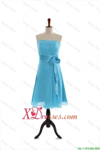 Discount Belt and Bowknot Short Prom Dress in Aqua Blue for Cheap