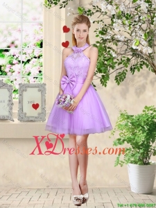 Feminine Halter Top Laced and Bowknot Bridesmaid Dresses in Lavender