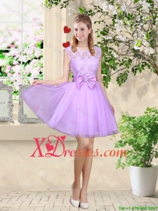 Decent Bateau A Line Bridesmaid Dresses with Lace and Bowknot