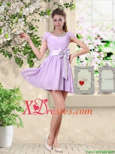 Decent Scoop Bowknot Bridesmaid Dresses with Cap Sleeves