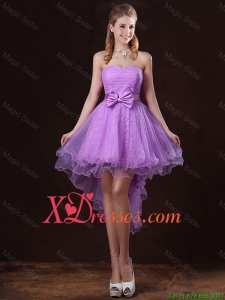 Pretty Strapless Bowknot Prom Dresses with High Low