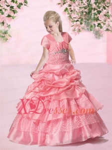 2020 Luxurious Ball Gown Straps Watermelon Little Girl Pageant Dresses with Beading