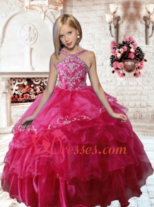 2020 Pretty Halter Hot Pink Little Girl Pageant Dresses with Beading