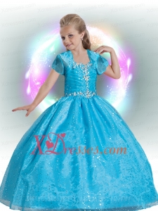 Luxurious Straps Ball Gown Blue Little Girl Pageant Dress with Beading for 2020