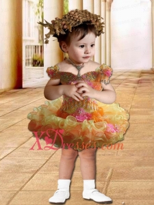 2020 Off the Shoulder Short Little Girl Dress with Beading and Ruffles