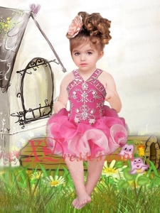 2020 Pretty Straps Hot Pink Little Girl Dress with Beading and Ruffles