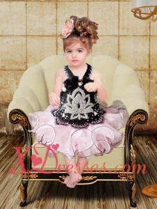 2020 Sweet Halter Beading and Ruffles Lace Up Little Girl Dress in Pink and Black