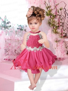 2021 Halter Backless A-Line Knee-length Little Girl Dress with Appliques and Beading