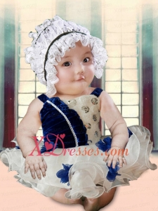 Blue and White Appliques and Ruffles 2020 Cute Little Girl Dress with Straps