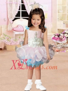 Pink and Blue Square Beading and Ruffles Little Girl Dress for 2020