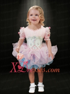Sweet Ruching and Beading Scoop Pink and Blue Little Girl Dress for 2020