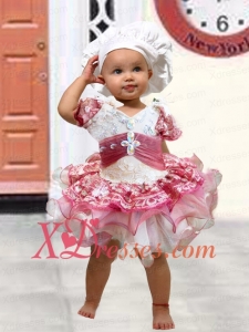 V-neck Short Sleeves Beading and Ruffles Little Girl Dresses for 2020