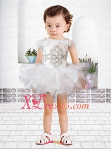 White Scoop Beading and Ruffles Short Sleeves Popular Little Girl Dresses for 2020