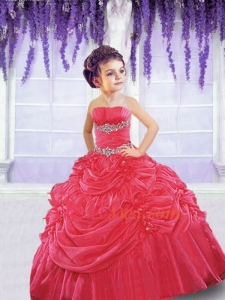 2020 Wonderful Red Little Girl Pageant Dress with Beading and Pick-ups