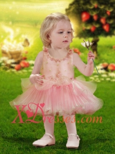 Cute Scoop Organza A-Line Ruching Little Girl Dress with Zipper-up for 2020