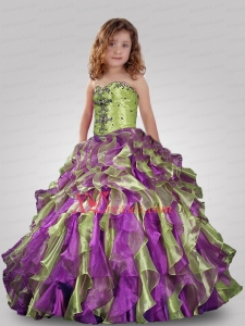 Popular Sweetheart Multi-color Little Girl Pageant Dress with Appliques and Ruffles