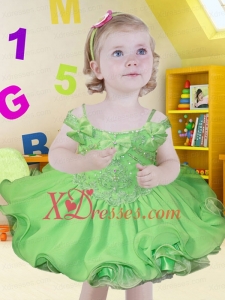 Spring Green Organza Off the Shoulder Beading and Ruffles Little Girl Dresses