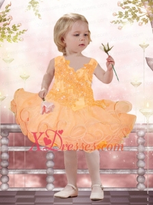 2021 Elegant A-Line Straps Little Girl Dresses with Appliques Beading Bowknot in Orange