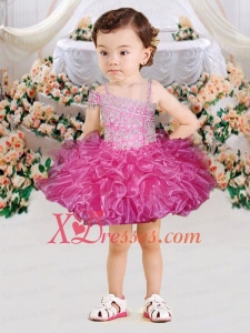 Ball Gown Spaghetti Straps Hot Pink Little Girl Dresses With Beading Bowknot