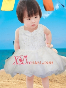 Cute A-Line Mini-length Beading Bowknot White Little Girl Dress with Square