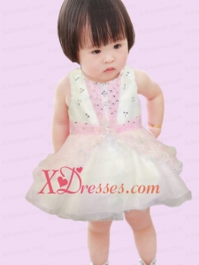 Cute A-Line Scoop Mini-length Beading Bowknot White Little Girl Dresses