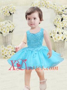Cute A-Line Straps Mini-length Beading Appliques Light Blue Little Girl Dresses