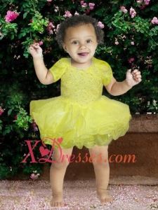 Cute Ball Gown Scoop Light Yellow Little Girl Dresses With Appliques Bowknot