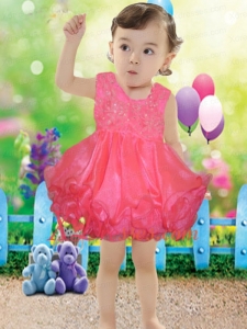 Cute Ball Gown Straps Coral Red Little Girl Dresses With Beading