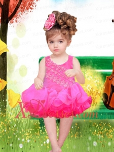 Elegant Hot Pink A-Line Straps Little Girl Dresses With Appliques Bowknot Beading for 2020