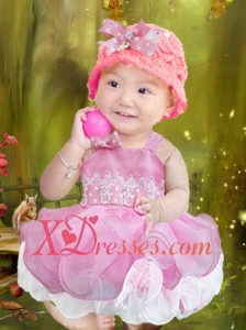 Fashionable Ball Gown Straps Pink Little Girl Dresses With Appliques Bowknot