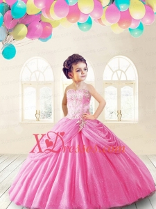 Lovely Rose Pink Little Girl Pageant Dress with Appliques and Pick-ups for 2020