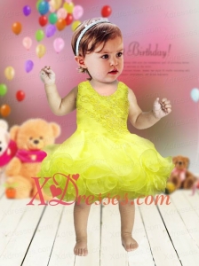 Modest A-Line Scoop Little Girl Dresses with Appliques Bowknot in Yellow for 2020