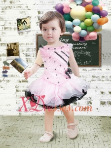 Pink and Black Bateau Mini-length Lace Bowknot Beautiful Little Girl Dress