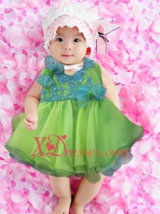 Simple Ball Gown Scoop Green Little Girl Dress With Appliques Hand Made Flowers Bowknot