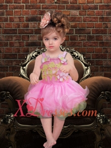 Sweet Ball Gown Straps Pink Little Girl Dresses With Appliques