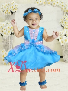 2020 Beautiful Scoop Mini-length Little Girl Dress in Aque Blue