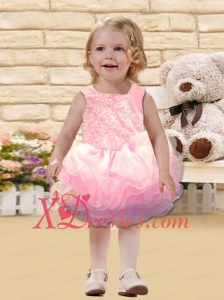 2020 Cute Scoop Backless Knee-length Pink Little Girl Dress with Beading and Ruffles