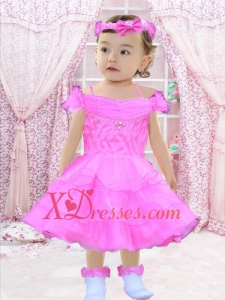 A-Line Off the Shoulder Beading and Ruffles 2020 Little Girl Dresses with Tea-length