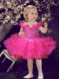 Elegant Hot Pink Off the Shoulder Knee-length Little Girl Dresses