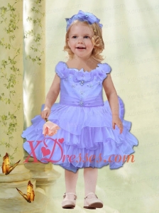 Lilac Knee-length Organza Little Girl Dress with Beading