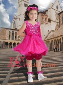 Luxurious A-Line V-neck Knee-length Little Girl Dress with Beading