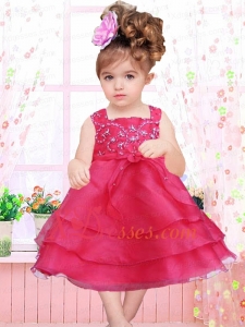 Red Ruffled Layers and Bowknot A-Line Square Tea-length Little Girl Dress for 2020