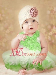 Spring Green Appliques and Ruffles Scoop 2020 Little Girl Dress with Backless