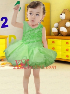 Spring Green Backless Scoop 2020 Little Girl Dress with Beading and Ruffles