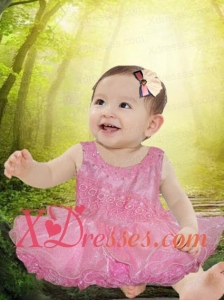 Sweet Pink Scoop Little Girl Dress with Beading and Ruffles